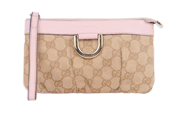 Gucci GG D Ring Wristlet, Canvas, Beige/Pink, 203650, 2*